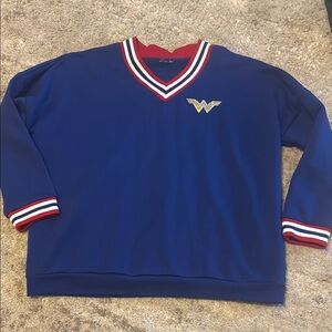 NICE BoxLunch Wonder Woman Pullover Long Sleeve V Neck Warrior Sweater Blue